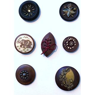 1 Small Card Of Asst'D Wood Buttons In Asst'D Techniques