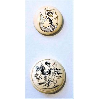 A Pair Of Engraved And Pigmented Asian Scene Buttons
