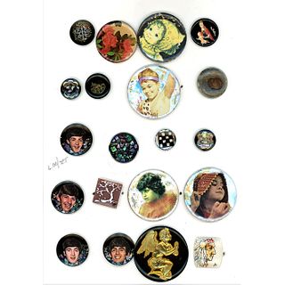 Full Card Of Watch Crystal Buttons including the Beatles