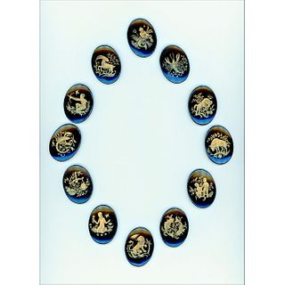 Complete Porcelain Set Of Zodiac Buttons
