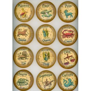 Complete Set Of Decoupaged Wood Zodiac Buttons