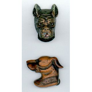 A Pair Of Carved Wood Division 1 Realistic Dog Buttons