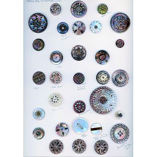 A Full Card Of Assorted Metal Ome Pearl Buttons