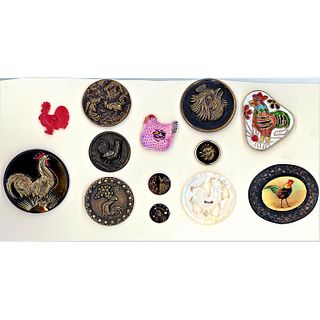 A Small Card Of Rooster Buttons In Assorted Materials