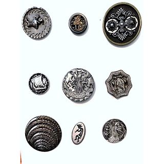 A Small Card Of Assorted White Metal Buttons