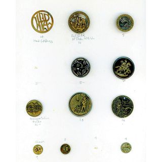 5 Partial Cards Of Assorted Metal Picture Buttons