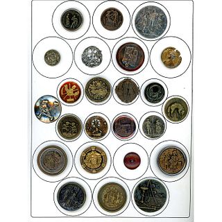 A Full Card Of 19Th Century Metal Picture Buttons