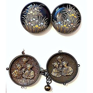 A Pair Of Two Piece Buckles With Asian Theme