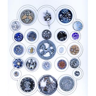 A Full Card Of Div 1 And 3 Assorted White Metal Buttons