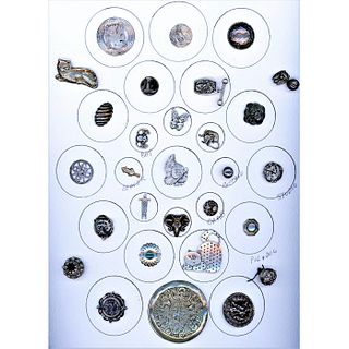 A Full Card Of Assorted Silver Buttons Incl. Realistic