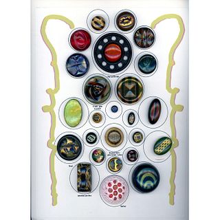 A Full Caqrd Of Assorted Cellulloid Technique Buttons