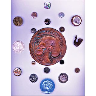 A Full Card Of Assorted Material Peacock Buttons