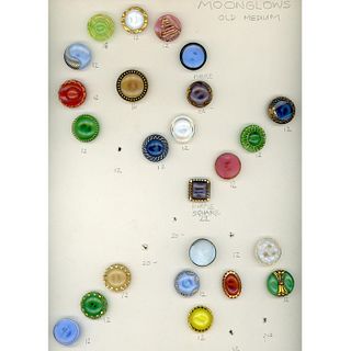 Partial Card Of 1940'S Various Color Moonglow Buttons