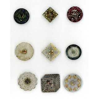 A Small Card Of Division 1 Lacy Glass Buttons
