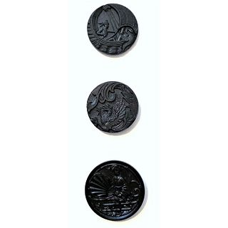 A Small Card Of Pictorial Black Glass Buttons