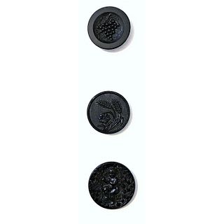 A Small Card Of Pictorial Black Glass Buttons