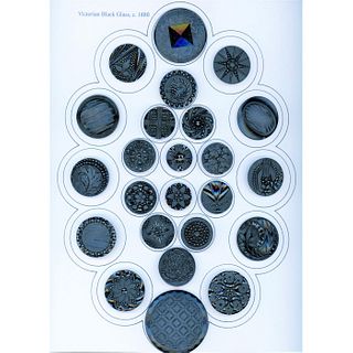 A Full Card Of Assorted Lacy Type Black Glass Buttons