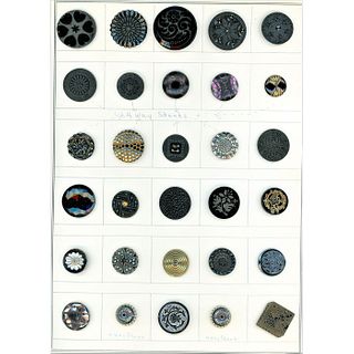 2 Cards Of Assorted Div 1 & 3 Black Glass Buttons