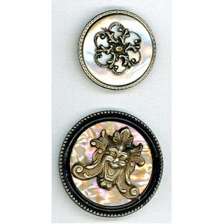 A Pair Of Pearl Background Buttons In Metal