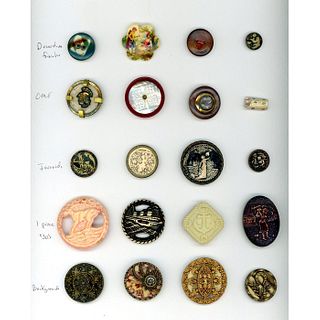 A Card Of Assorted Technique Cellululoid Buttons