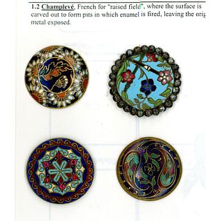 Small Card Of Division 1 Champleve Enamel Buttons