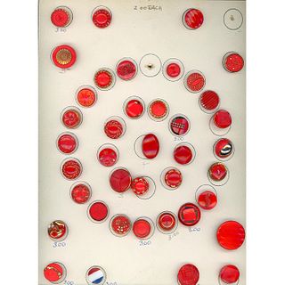 1 Card Plus Of Div 3 West German Red Glass Buttons