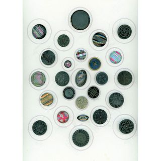 2 Div 1 Cards Of Imitation Fabric Black Glass Buttons