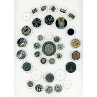 A Card Of Assorted Black Glass Buttons