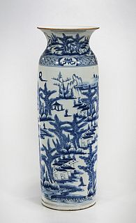 Tall Chinese Blue and White Crackle Glazed Porcelain Vase