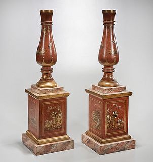 Pair Chinese Painted Wood Pedestals