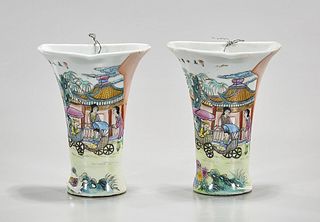 Pair Chinese Enameled Porcelain Wall Planters