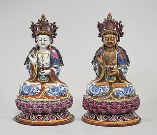 Group of Two Chinese Enameled Porcelain Buddhist Figures