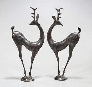 Pair Chinese Bronze Deer