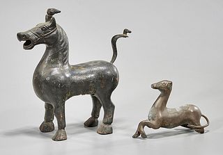 Two Chinese Metal Animal Sculptures
