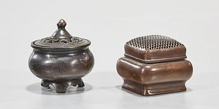 Two Chinese Bronze Covered Censers