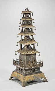 Chinese Gilt Metal Seven-Tiered Pagoda