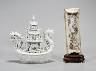 Two Chinese Carved Bisk Porcelains