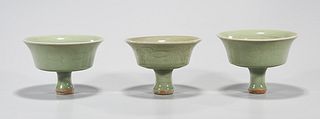 Group of Three Chinese Longquan Glazed Porcelain Stem Cups