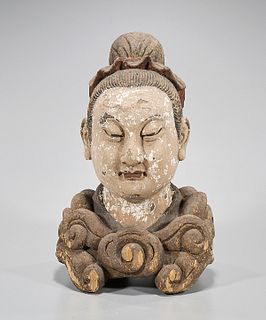 Chinese Carved Wood Head of a Woman
