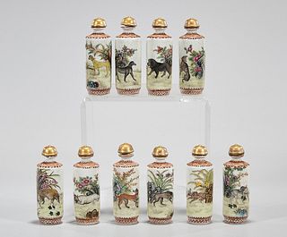 Group of Ten Painted and Enameled Porcelain Snuff Bottles