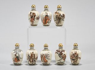 Group of Eight Painted and Enameled Porcelain Snuff Bottles
