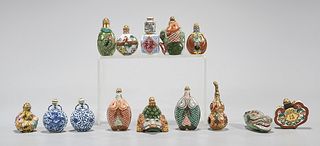 Group of Fourteen Various Painted and Enameled Porcelain Snuff Bottles