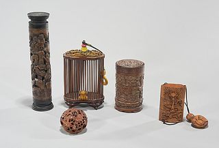 Group of Five Various Chinese Wood Items