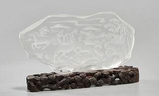 Chinese Etched Glass Carved Sculpture