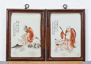 Group of Four Chinese Framed Porcelain Plaques