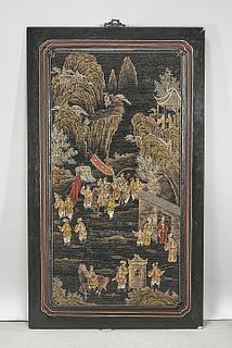 Chinese Painted Wood Framed Panel