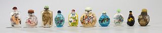 Group of Ten Painted Glass & Agate Snuff Bottles
