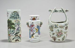 Group of Three Chinese Enameled Porcelain Vessels