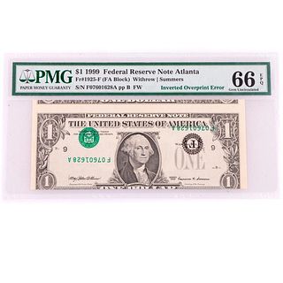 Fr. 1925-F $1 1999 Federal Reserve Note. PMG Gem Uncirculated 66 EPQ.