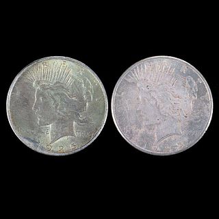 Two 1925 $1 Peace Silver Dollar Coins
